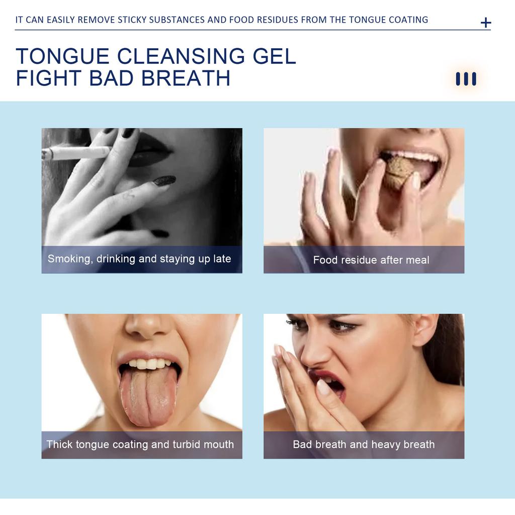 Kit de nettoyage de la langue avec gel nettoyant et brosse Système de soins bucco-dentaires pour une haleine fraîche pour l'hygiène dentaire et le traitement de la mauvaise haleine (50 grammes)