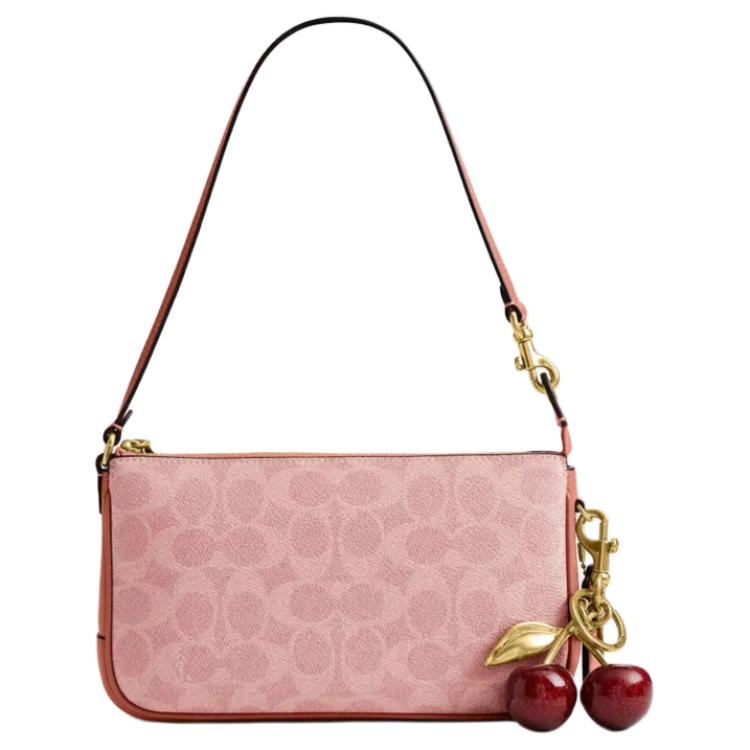 Coach Plaza Print Design Gold Chain Hardware Coated Canvas And Calfskin Shoulder Bag Women shoulder bag Melon-Pink CCC42-B4YU2