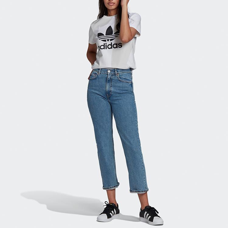 Adidas Originals Trefoil Vintage Logo Print Sports Crew Neck Short Sleeve T-Shirt Women Tops White GN2899