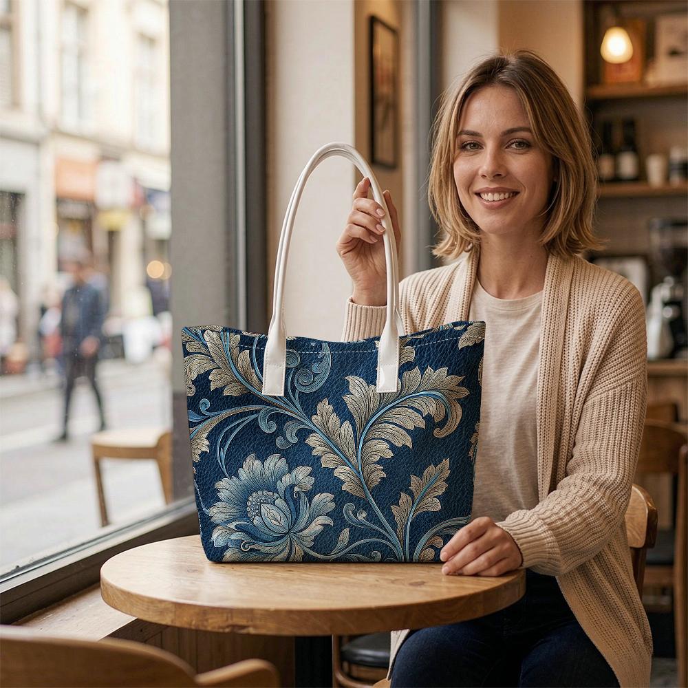 Elegant Floral Pattern Tote Bag for Women Daily Casual Use Portable Shopping Handbag