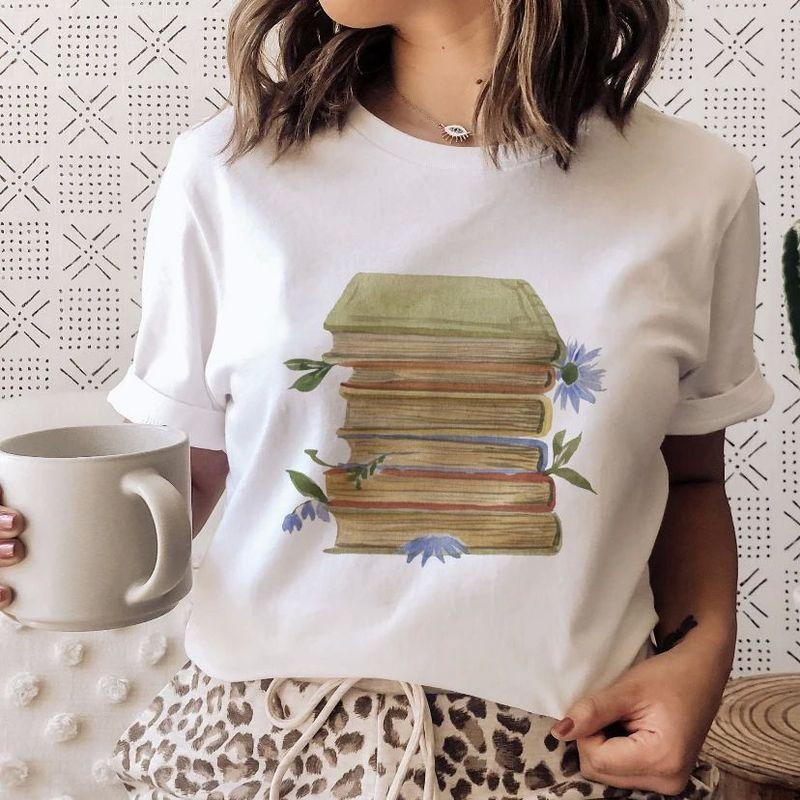 3D Book Printed Short Sleeve T-shirt 3D Book Print Round Neck Short Sleeve T-shirt