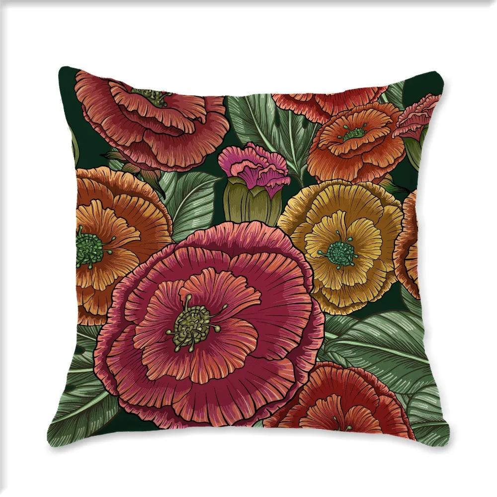 Vintage Plant Flower Style Single Side Digital Printing Bohemian Pillowcase Car Sofa Cushion Suite Bedroom Bedside Decoration