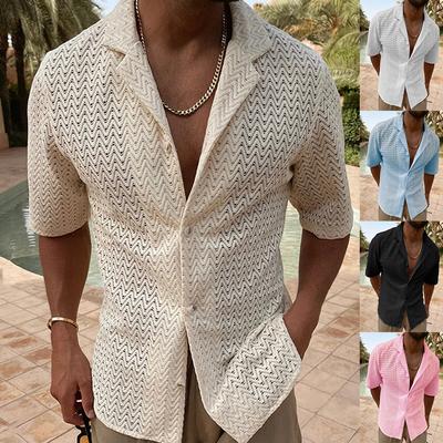 Sommer Aushöhlen Gestrickte Hemd männer Einfarbig Slim Fit Polo Neck Kurzarm Gestrickte Top Casual männer Tragen