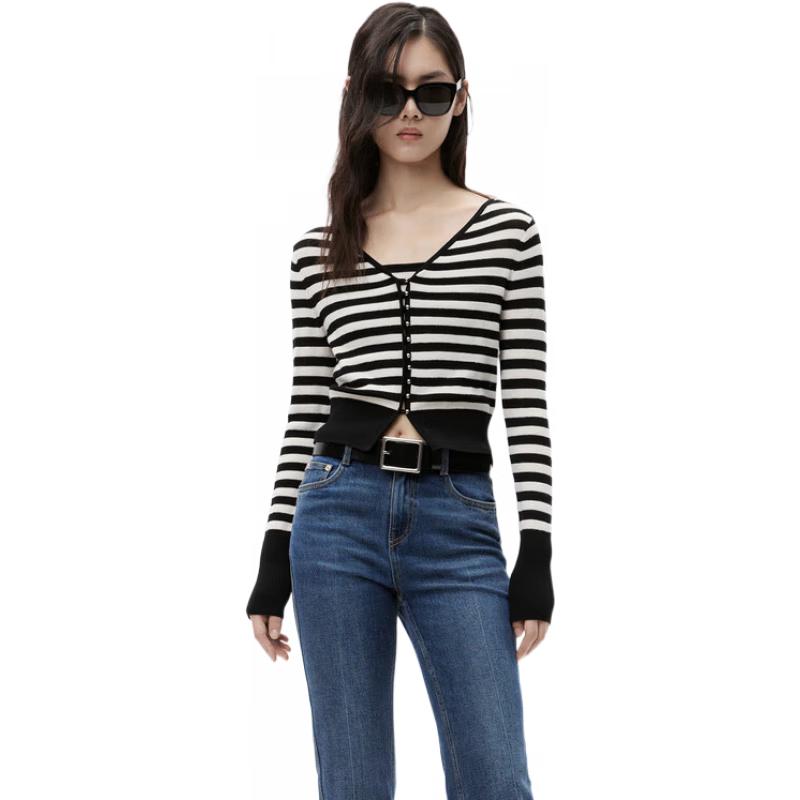 

MO&Co. Women s Merino Wool Striped Knit Cardigan & Cami Set M 165