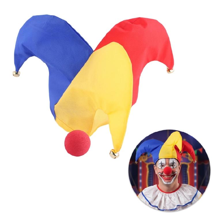 Halloween Jester Costumes Clown Courts Jester Hat Clown Nose Mardi Gras Jester Hat for Masquerades Carnivals Cosplay
