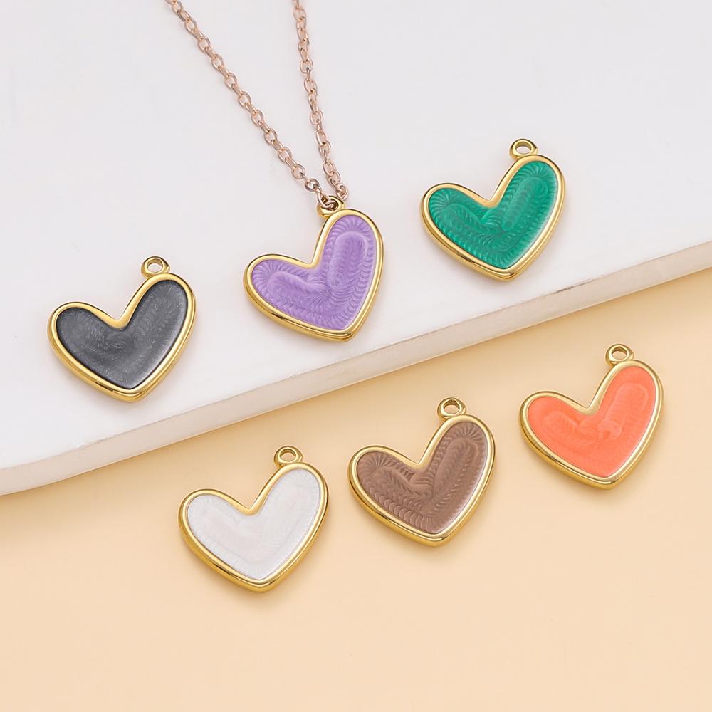 2Piece/Pack Stainless Steel Colorful Enamel Heart Charms for DIY Necklace Bracelet Earrings Trendy Jewelry Making Findings