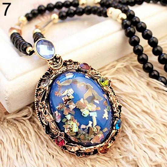 Colorful Shell Faux Opal Statement Bib Pendant Necklace Sweater Chain Gift