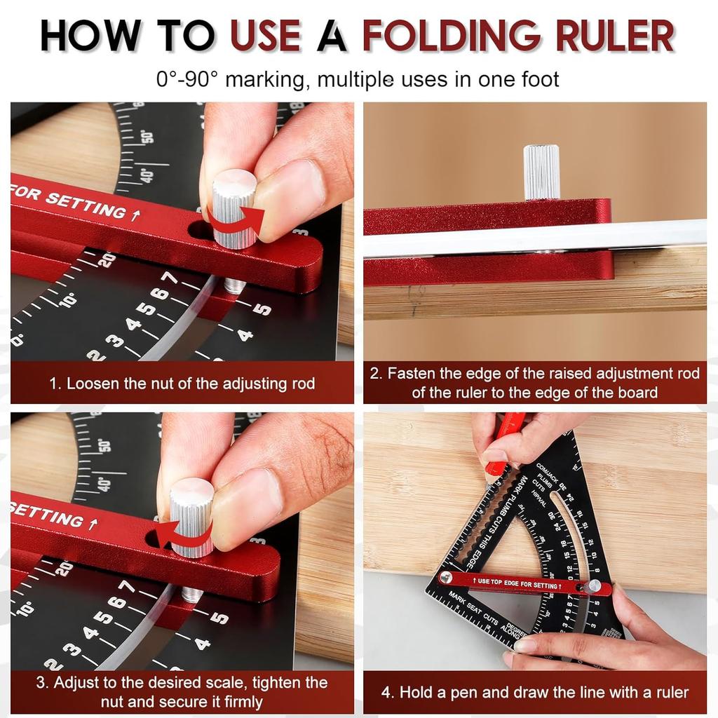 7 Inch Carpenter Square, Woodworking Triangle Ruler Set, CNC Aluminum Alloy Framing Square, Adjustable Angle Carpentry Triangle Ruler, Multifunction