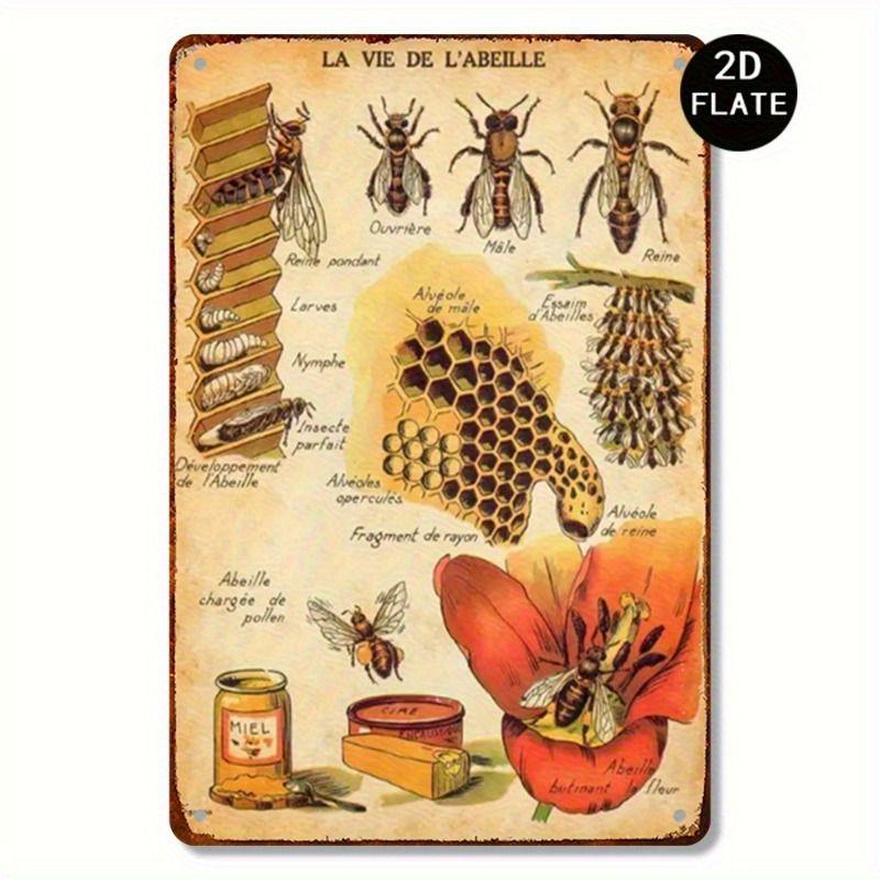 Vintage Bees & Honey Metal Tin Sign for Kitchen Farm Interior Decor