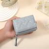 Women Stylish Tri-Fold Wallet Embroidered Heart Cash Wallet Mini Card Holder Wallet with Zippered Coin Pocket for Dating Shopping