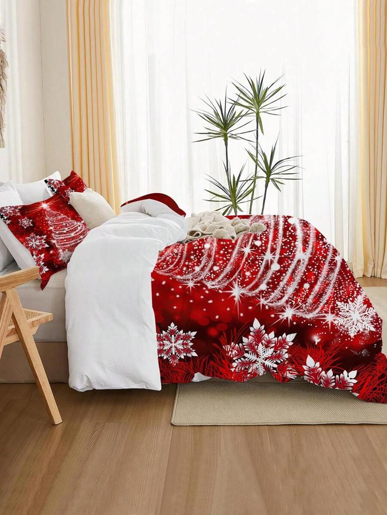 3-teiliges Bettbezug-Set mit Weihnachtsmotiv Rot Weihnachtsbaum-Druck Bettwäsche-Set Weicher Bequemer Bettbezug für Schlafzimmer Gästezimmer