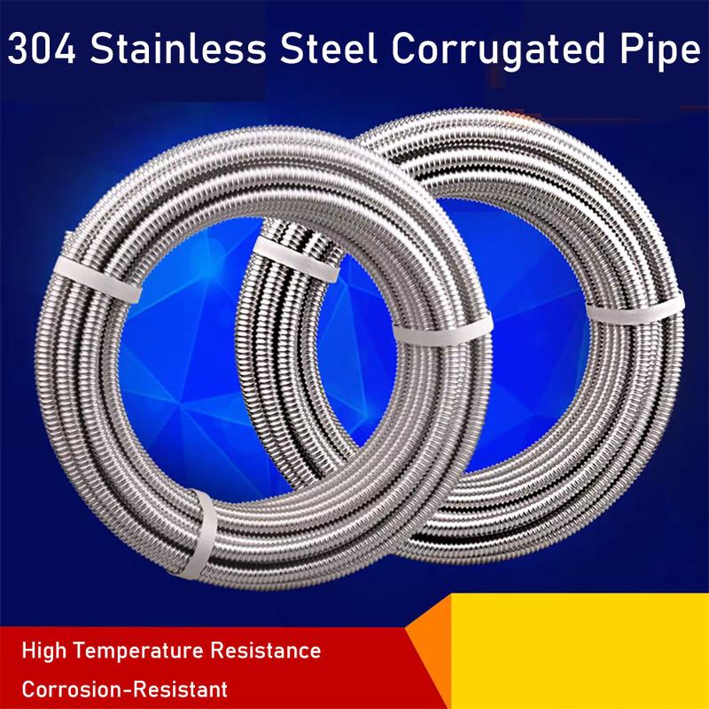 304 Stainless Steel Corrugated Pipe, 16/16.8/20/25mm Water Heater Hose, Hard Corrugated Coil For Hot And Cold Water Inlet And Ou