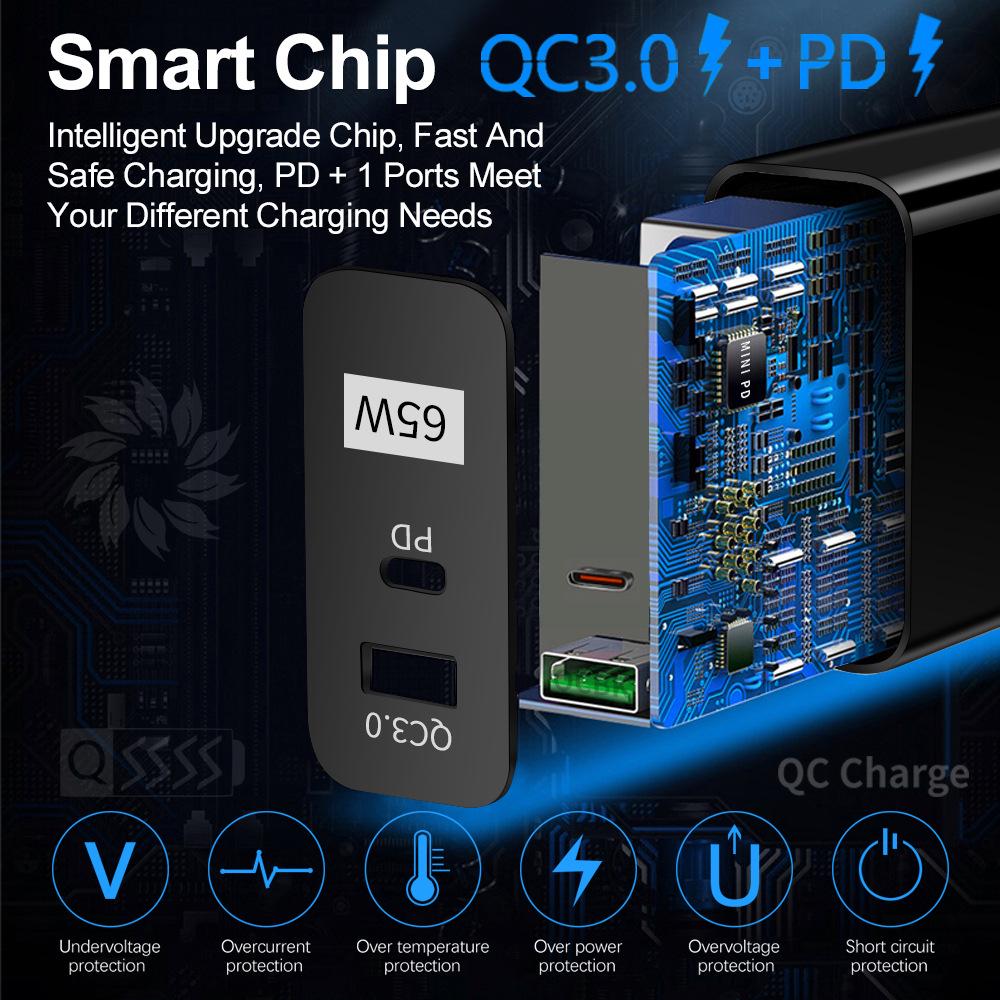GaN 33W USB Fast Charger: QC 3.0 & PD, US/EU/UK Plug, Ideal for Mobile Phones