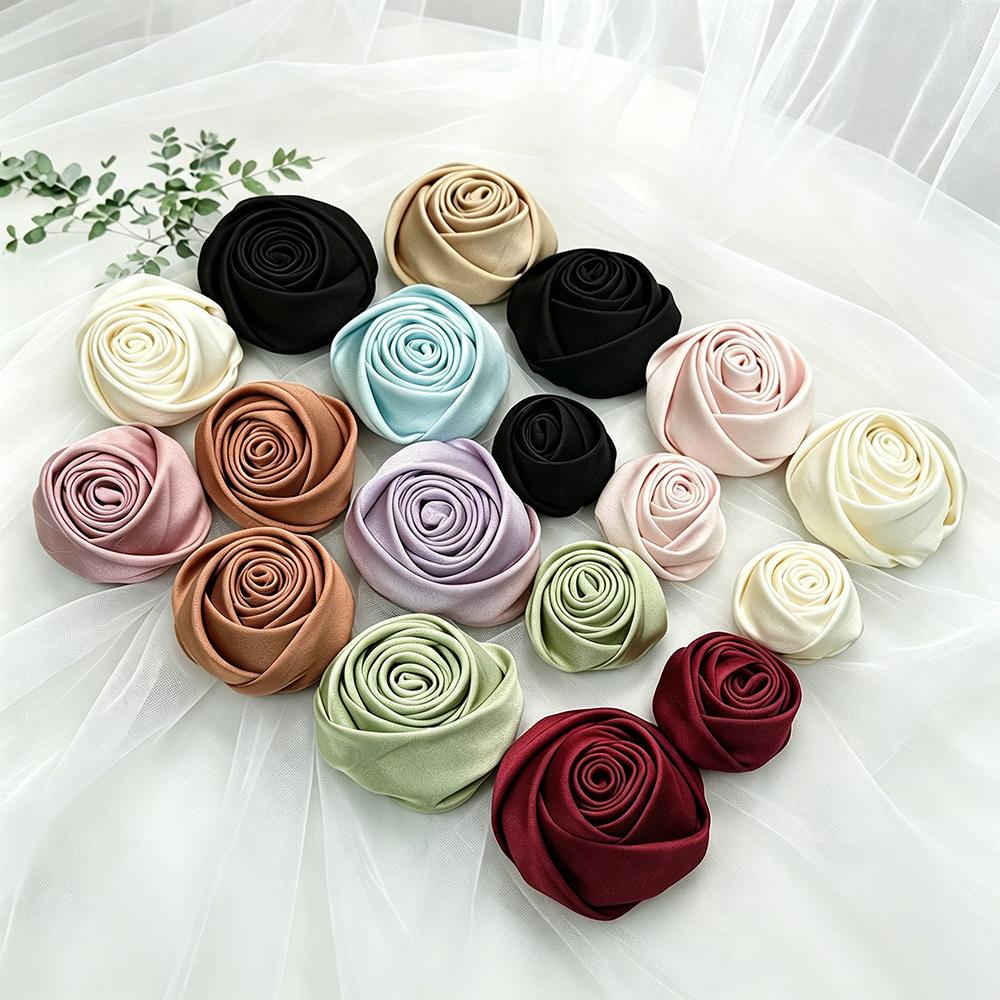 3.5Cm 5Cm Thick Silk Satin Fabric Flower 3D Rose Diy Simulation Flower Chest Flower Head Flower Accessories Clothing Accessories