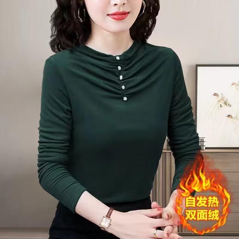 

Двусторонняя немецкая бархатная утолщенная базовая рубашка женская осенне-зимняя внутренняя рубашка универсальная новая футболка с длинным рукавом в иностранном стиле топ тренд XL темно-зеленого