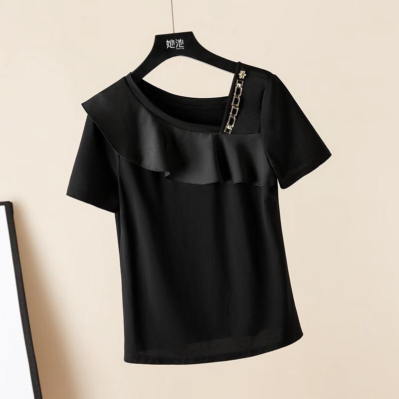Women s Elegant Spliced Ruffle Collar T-Shirt XL