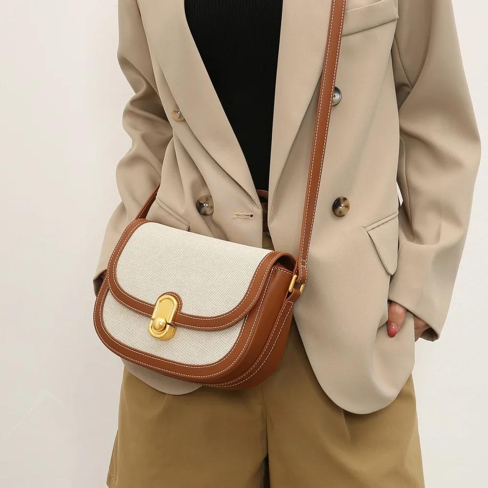 Vintage taška na sedlo z měkké kůže Dámská kovová přezka Univerzální taška do podpaží Neformální dámská kabelka Crossbody