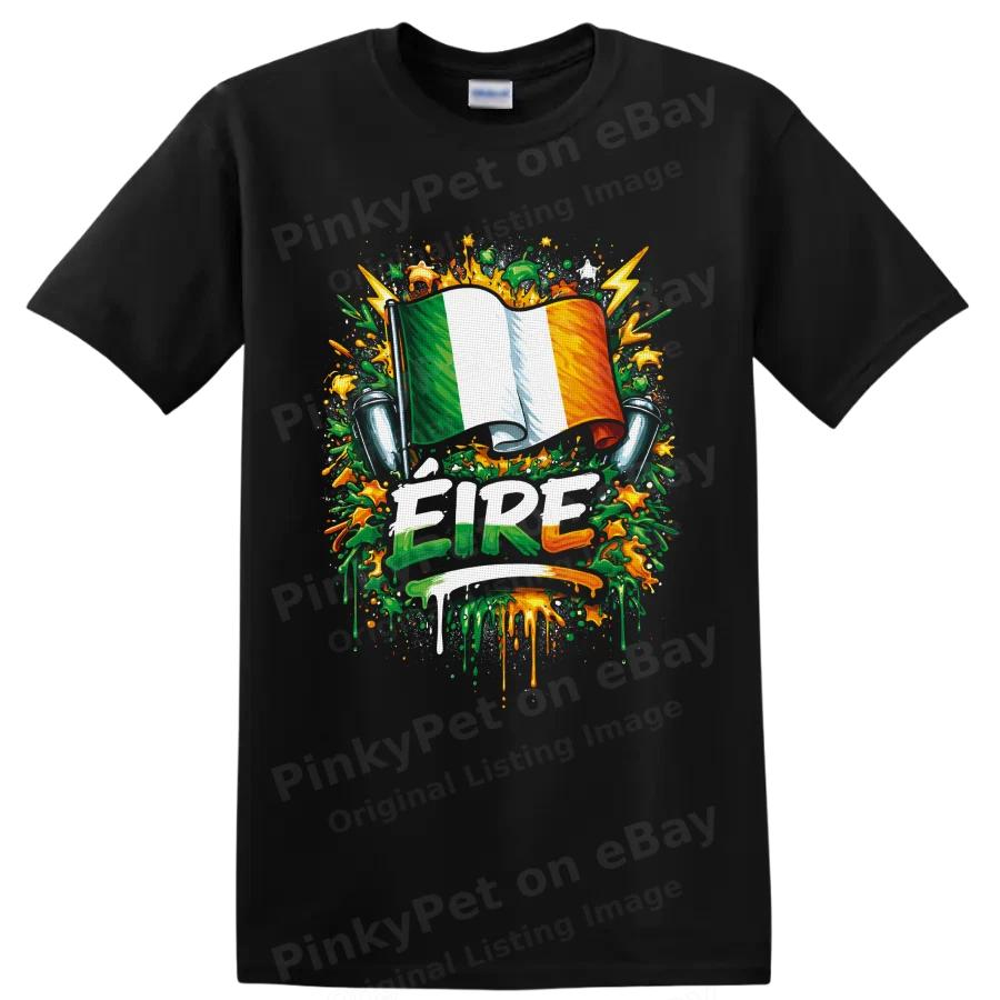 Ireland Flag T Shirt w/ Paint Splatter St Patricks Day Irish Pride Graphic Tee