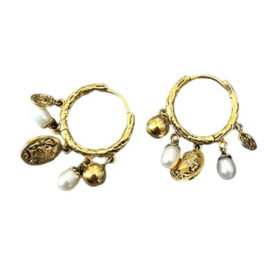 1 Pair Women Earrings Imitation Pearls Beads Tassel Hoop Earrings Retro Style Round Earrings Jewelry Gift