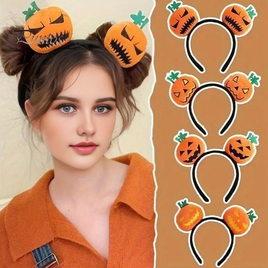 Versatile Costume Hair Pieces Halloween Plush Pumpkin Headband, Fuzzy Orange Ghost Face Holiday Headwear for Kids Adults Accessories Women Cosplay