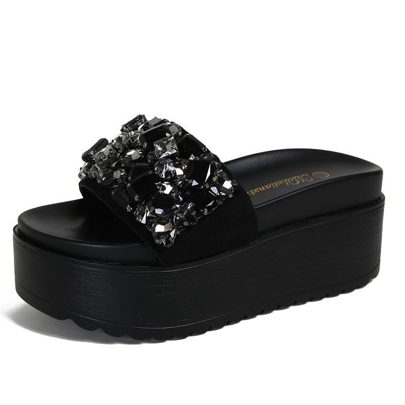 Strass flachsohlige coole Hausschuhe Damen Sommer Muffin dicksohlige Outdoor-Mode vielseitig rutschfest 2025 neu Strandurlaub