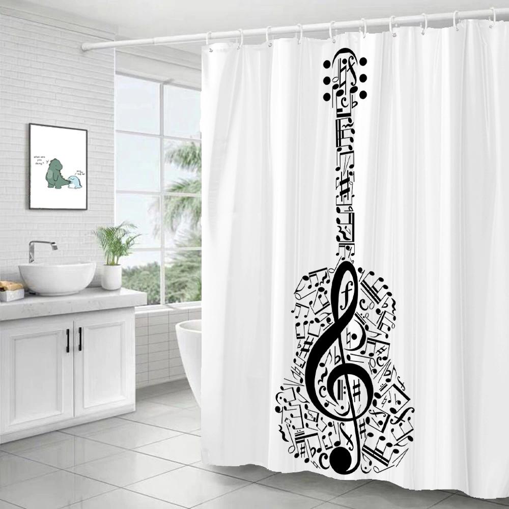 200X180Cm Bathroom Waterproof Shower Curtain Simple Art Music Notes Pattern Printed Polyester Home Decoration Curtain With Hooks