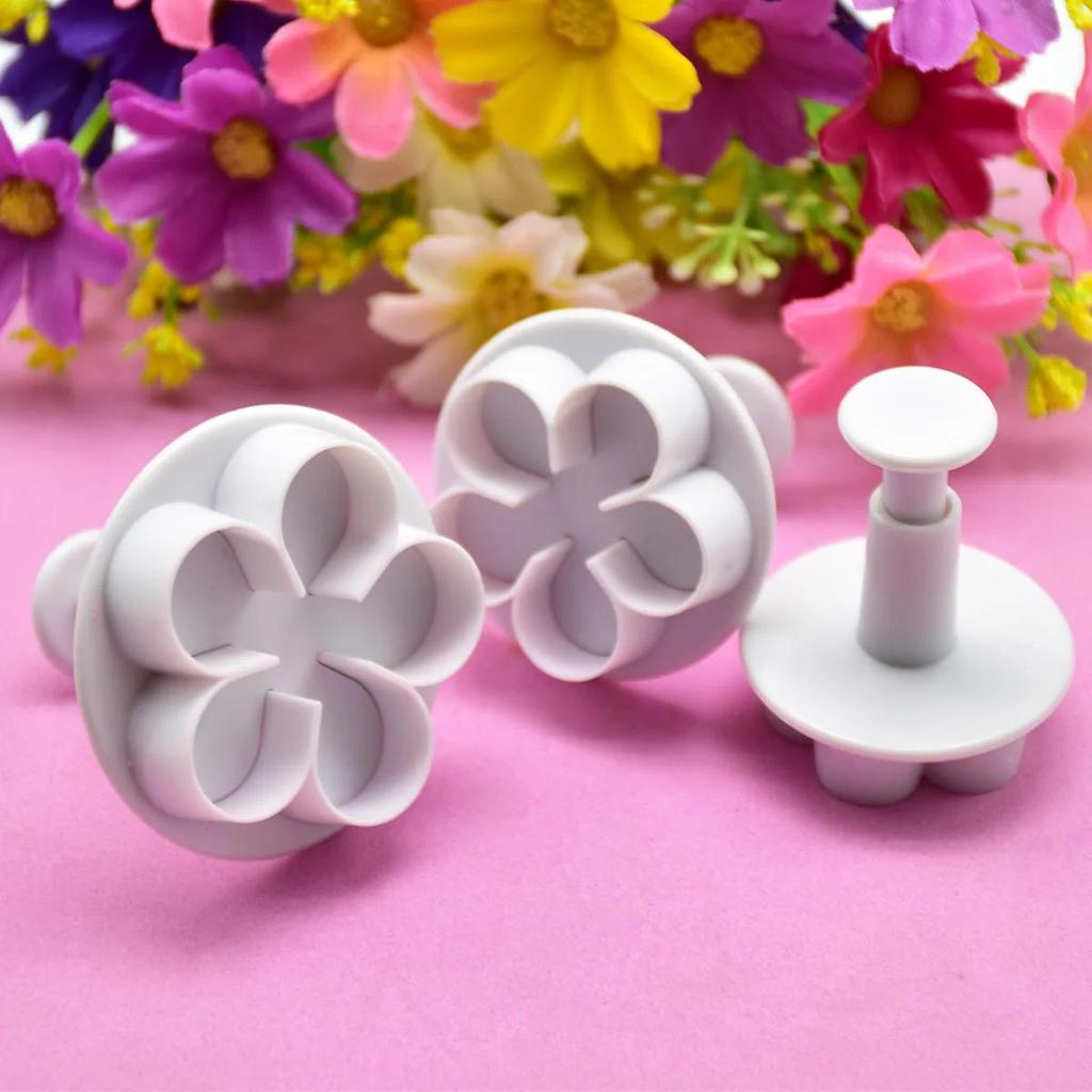 3Pcs Flower Plunger Cookie Cutter DIY Blossom Flower Cake Fondant Mold Plastic Cake Decorating Tools Baking Accessories