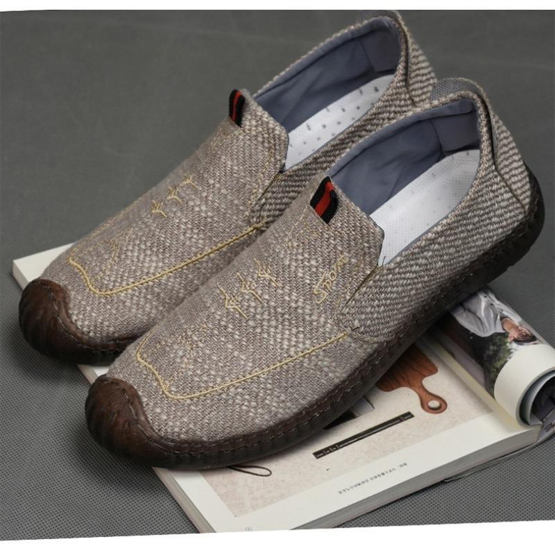 Men's Single Shoes with Cow Tendons and Soft Soles, Old Men's Shoes, Canvas Breathable Casual Shoes, Linen Shoes, Low Cut Bean Shoes