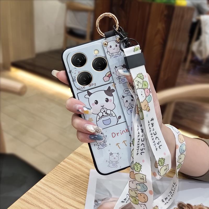 Wrist Strap Kickstand Phone Case For Tecno Spark20 Pro/KJ6 Durable Cute Silicone Anti-dust Back Cover Lanyard Soft case