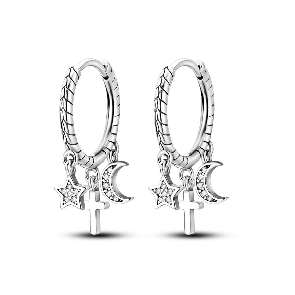 925 Silver Mysterious Star Moon Earrings Jewelry Versatile Hoop Earrings For Women Jewelry Birthday Party Fine Gifts