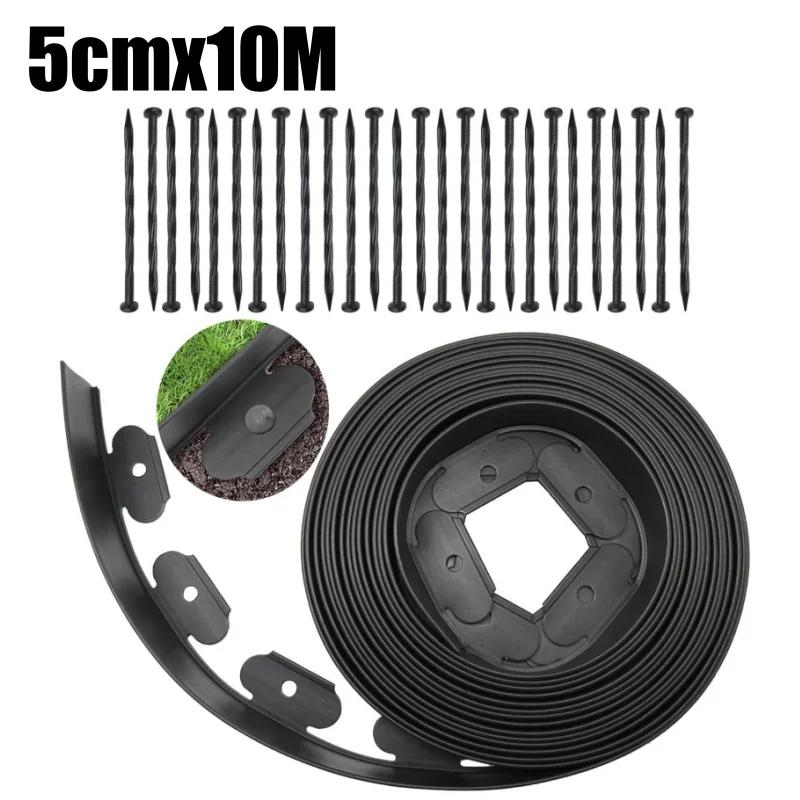 10M Flexible PVC Garden Edging with 30 Spiked Anchors Heavy Duty Lawn Border Kit Weather Resistant Landscape Tool