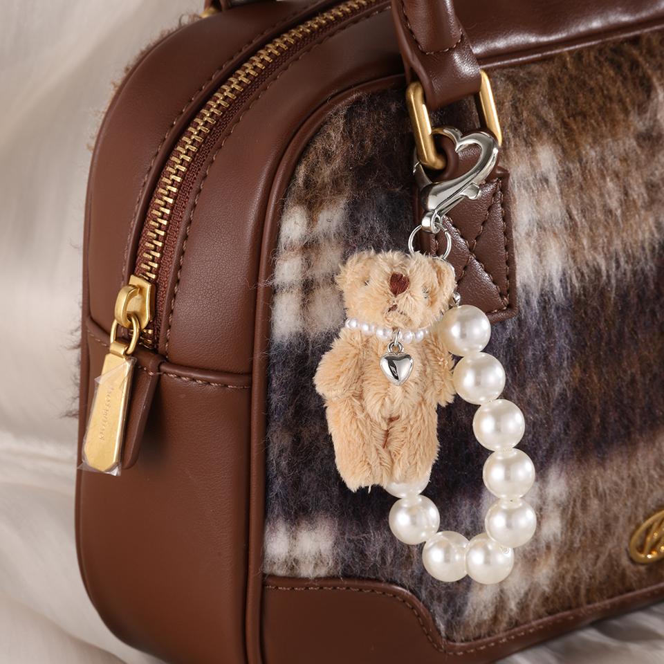 Cute Imitation Pearl Bear Doll Pendant Fashion Mobile Phone Decorative Accessories Girls Gift Bag Charm