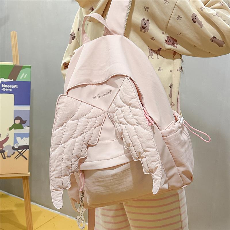 Zaino Carino con Ali d'Angelo Donna Moda Borsa Scolastica con Design Trapuntato Morbido Colore Pastello Uso Quotidiano