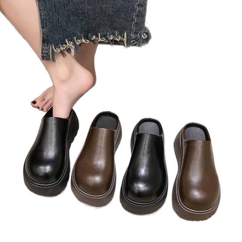 2025 High Heel New Non-slip Thick-soled Slippers Women's Summer Super Fire Bag Head Slippers Heightening Internet Celebrities Half Tray Outside Wear B