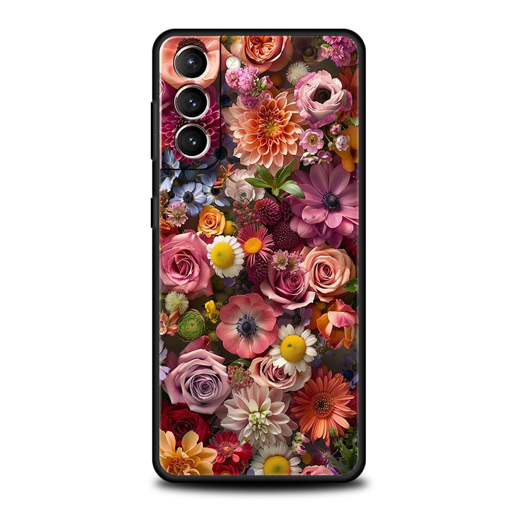 Colorful Flower Phone Case for Samsung Galaxy S24 S23 S22 S20 S21 FE Ultra S10 S10E S9 S8 Plus 5G Silicone Cover Capas Funda Bag