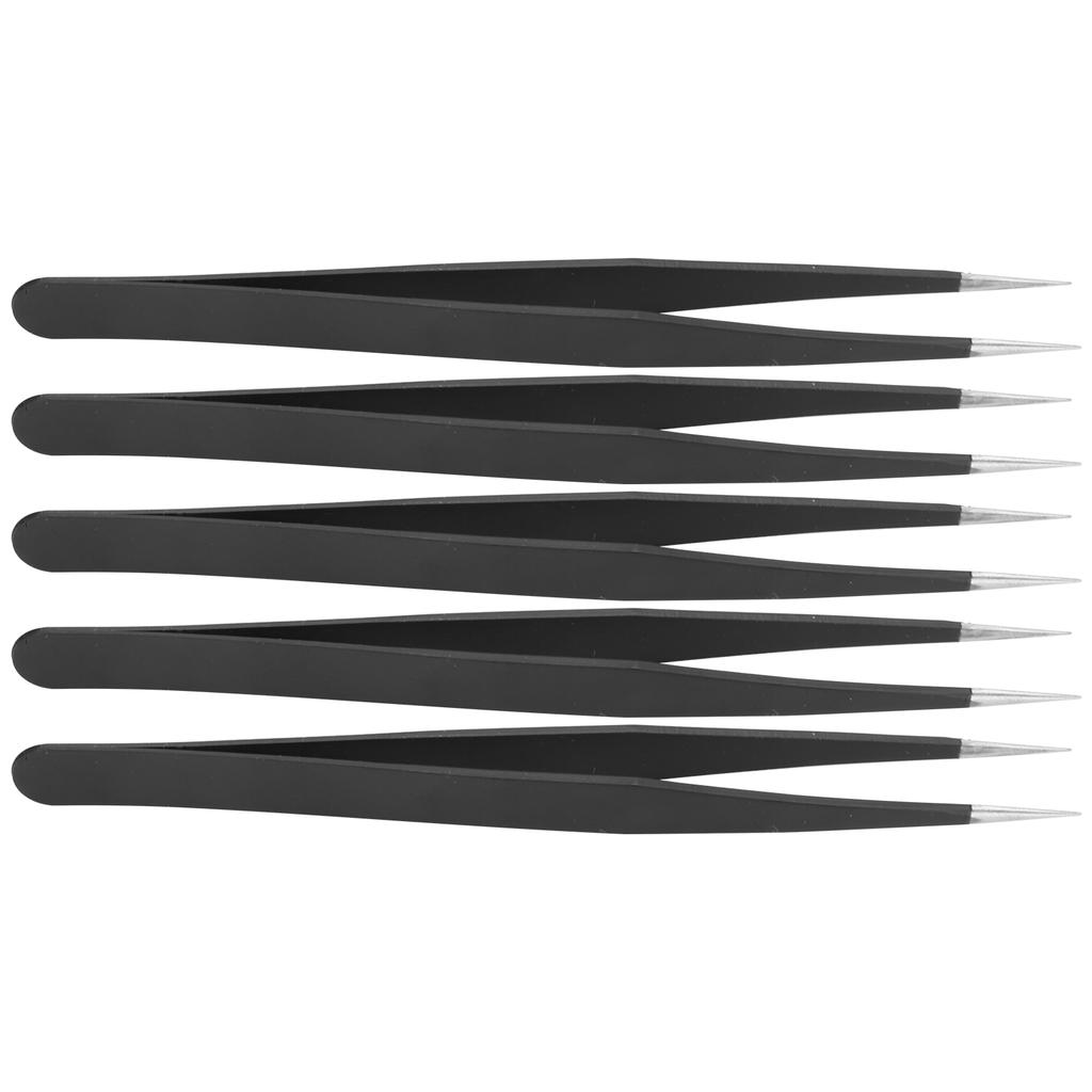 5Pcs Tweezers Stainless Steel AntiStatic Nipper Picking Tool Sewing Accessories Black(Straight Head )