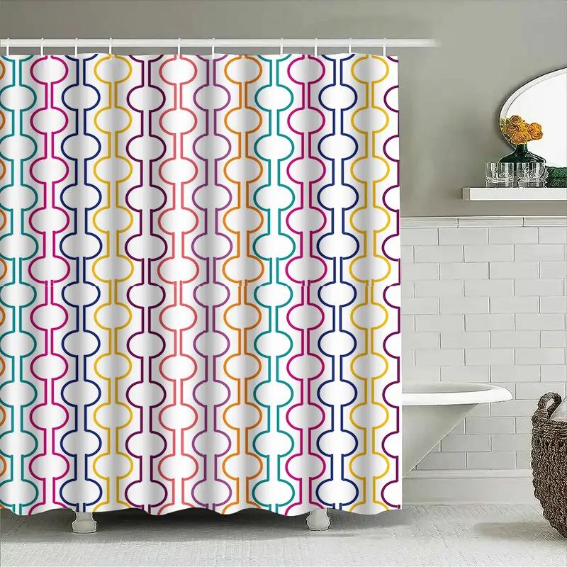 Stylish Colorful Pattern Shower Curtain For Bathroom Decor Waterproof Fabric With Eye Hooks Loop Design