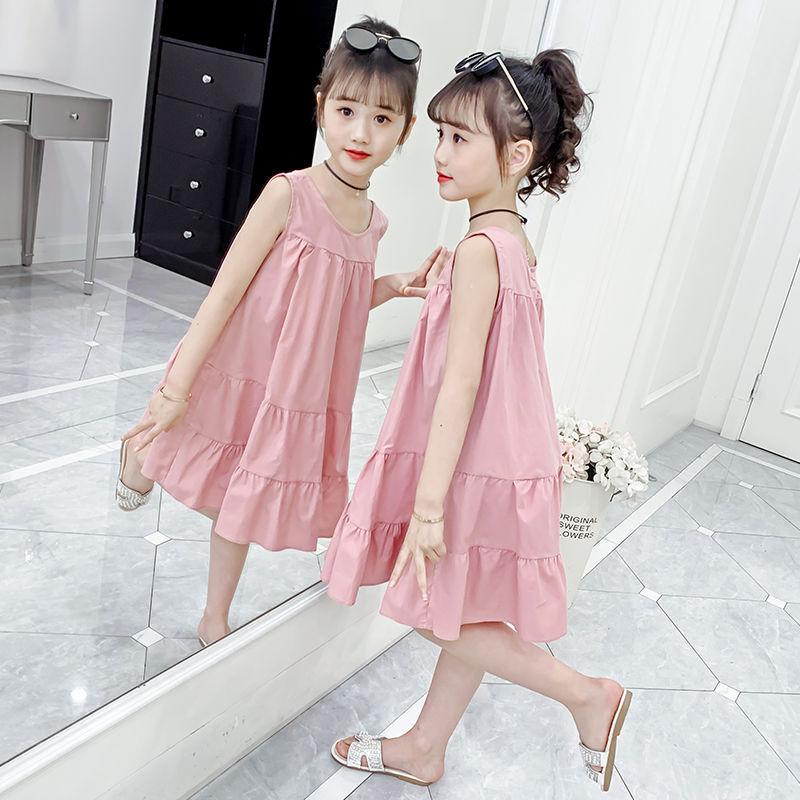 

Платье принцессы в корейском стиле для девочек, модное, свободное, повседневное, летнее, однотонное, юбка-жилет 110 розовый