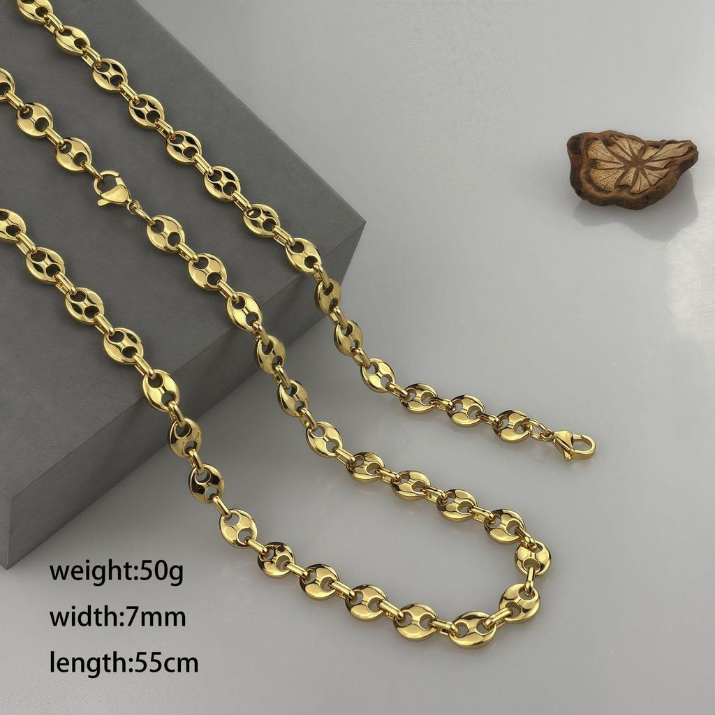 18k Vergoldetes Kaffeebohnen-Ketten-Halsketten- und Armband-Set