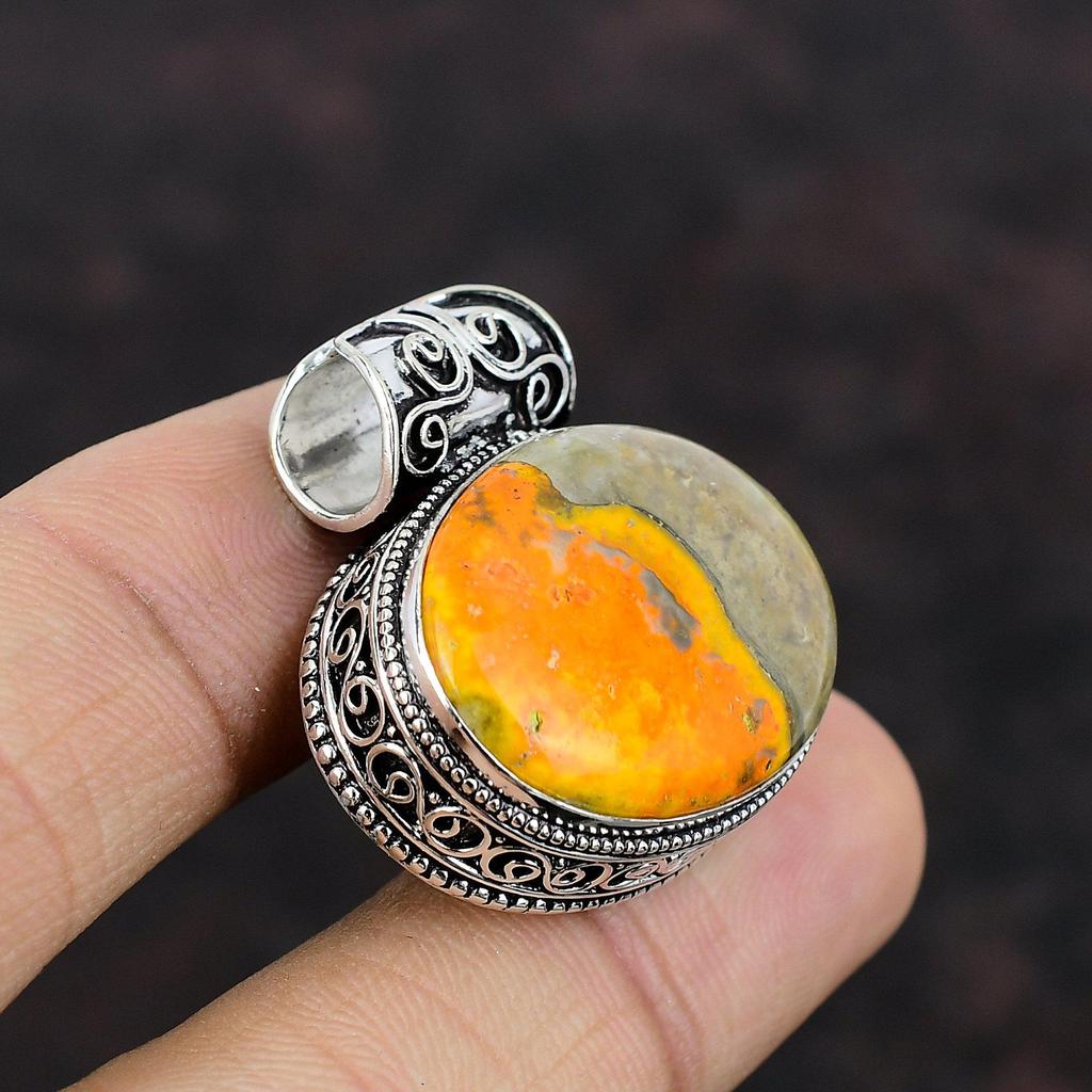 Bumble Bee Jasper Pendant Real Gemstone Pendant 925 Sterling Silver Pendant Handmade Vintage Pendant Silver Jewelry For Gift Dainty Pendant