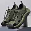 Fashion New Trend Men's Anti-collision Toe Sandals Handmade Leather Summer Flat  Fashion Male Suitable Beach Shoes Non-slip Walk Sandaly