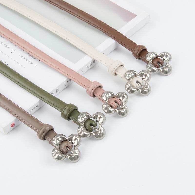 Flower Pin Buckle Leather Women'S Thin Belt Cowhide Women'S Jeans Casual Pants Women'S Belt