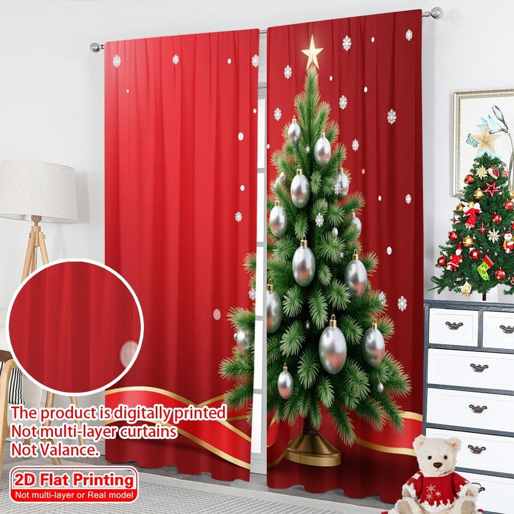 2pcs 2D Flat Printing Christmas Drapes Christmas Tree Snowflakes Baubles Festive Ribbon Polyester Without Electricity Family