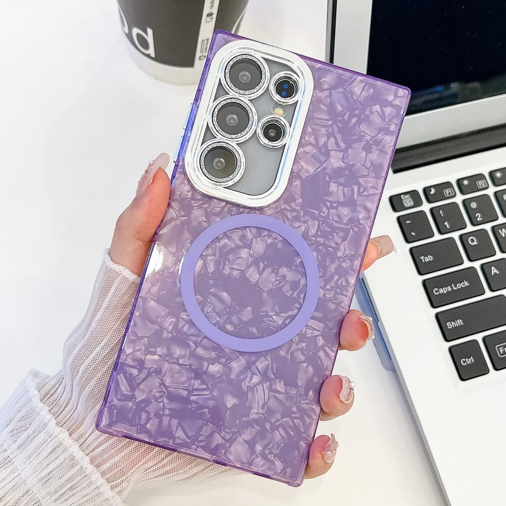 Laser Magnetic Suction Suitable for Samsung S25 Ultra Mobile Phone Case S24 Shell Pattern A56 Electroplated Flash Powder Lens Film