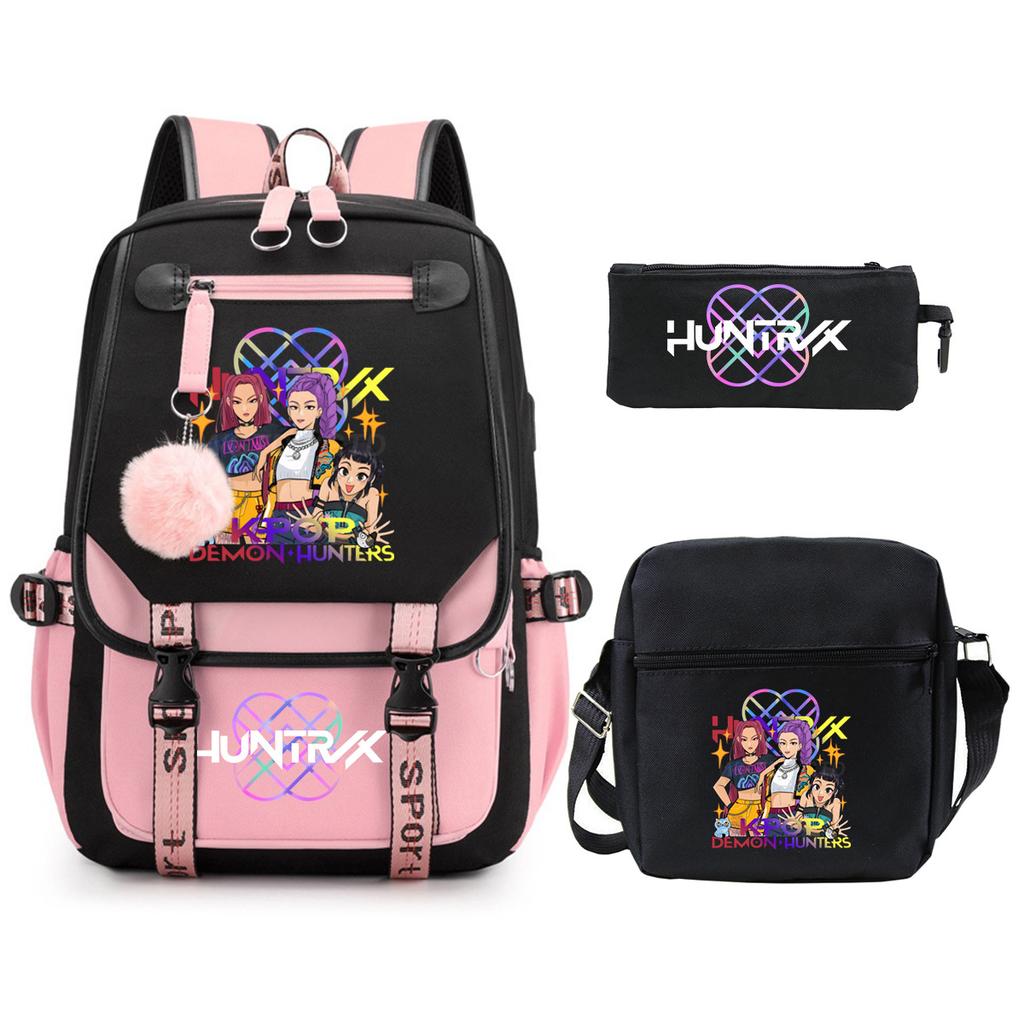KPop Demon Hunters Korean version of student school bag children's backpack pencil bag set