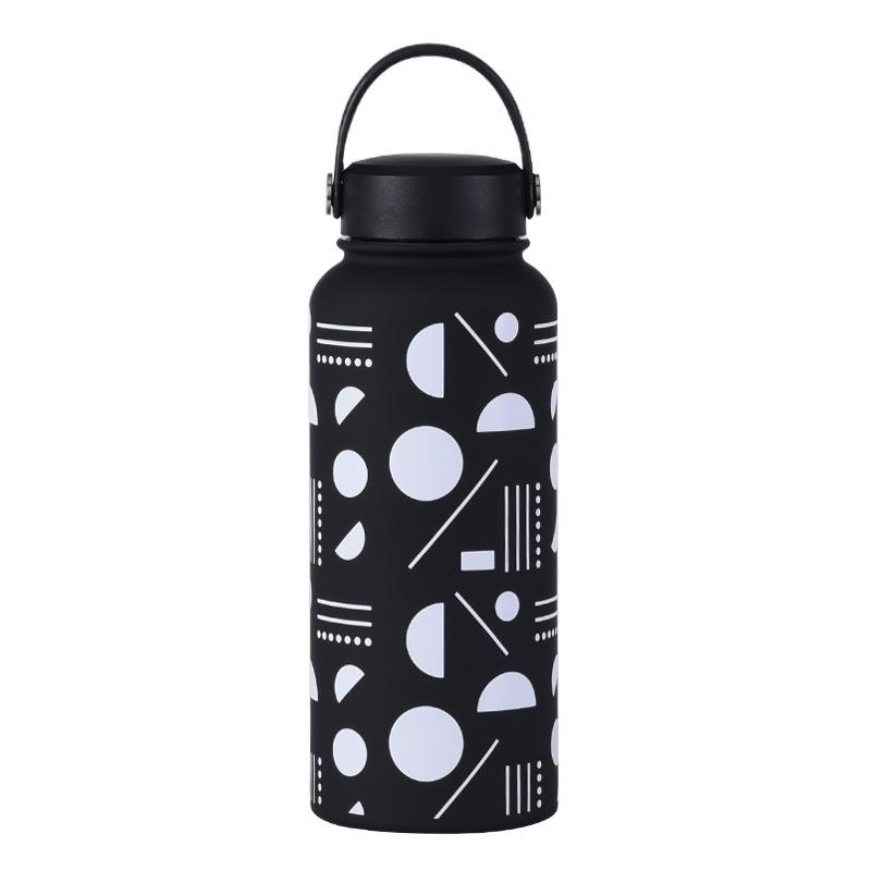 1L Thermos Cup Large Capacity Wide Mouth Portable Vacuum Sports Kettle Outdoor Printing Water Cup Female