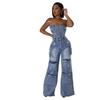 European & American Casual Strapless Slim-Fit Denim Jumpsuit for Women