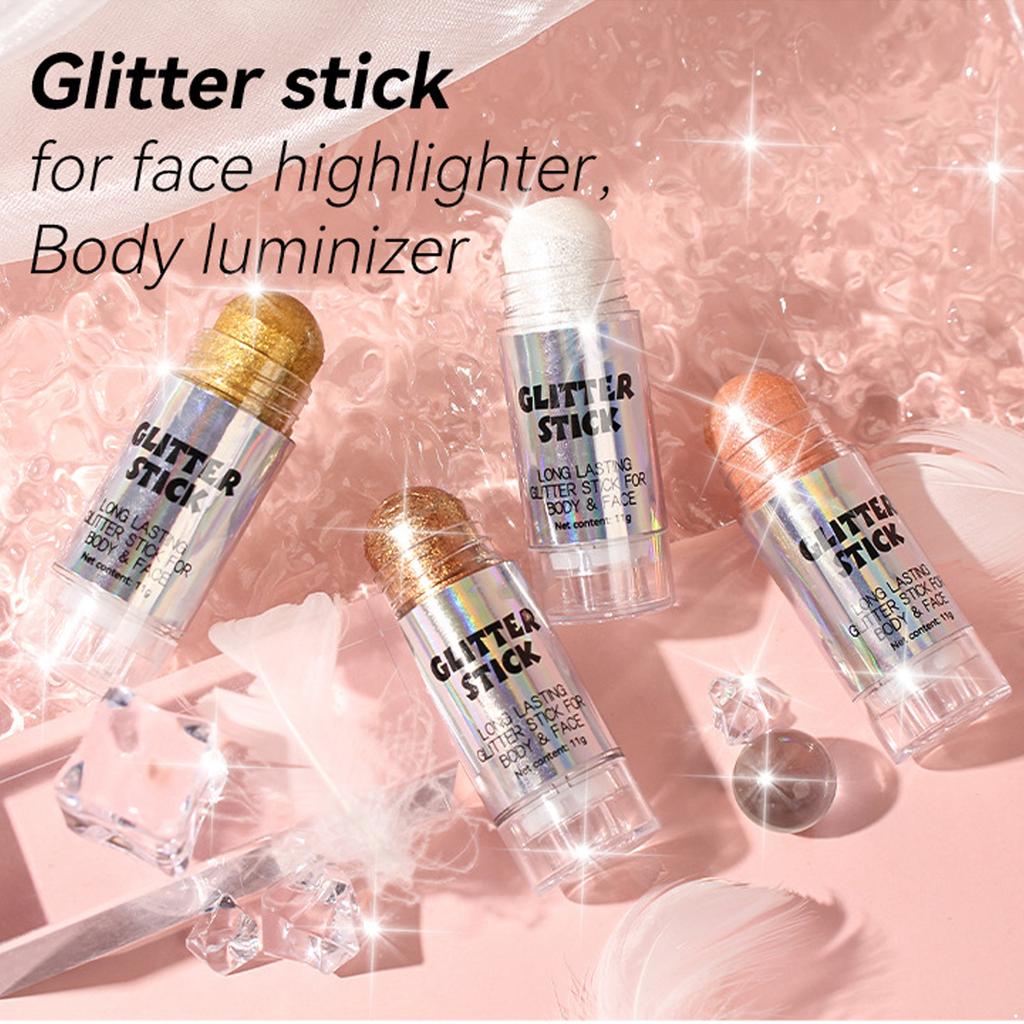 Glitter Roll On Highlighter and Bronzer Stick for Face and Body Sparkling Shimmer Makeup Powder Ideal for Festival Party Daily Use
