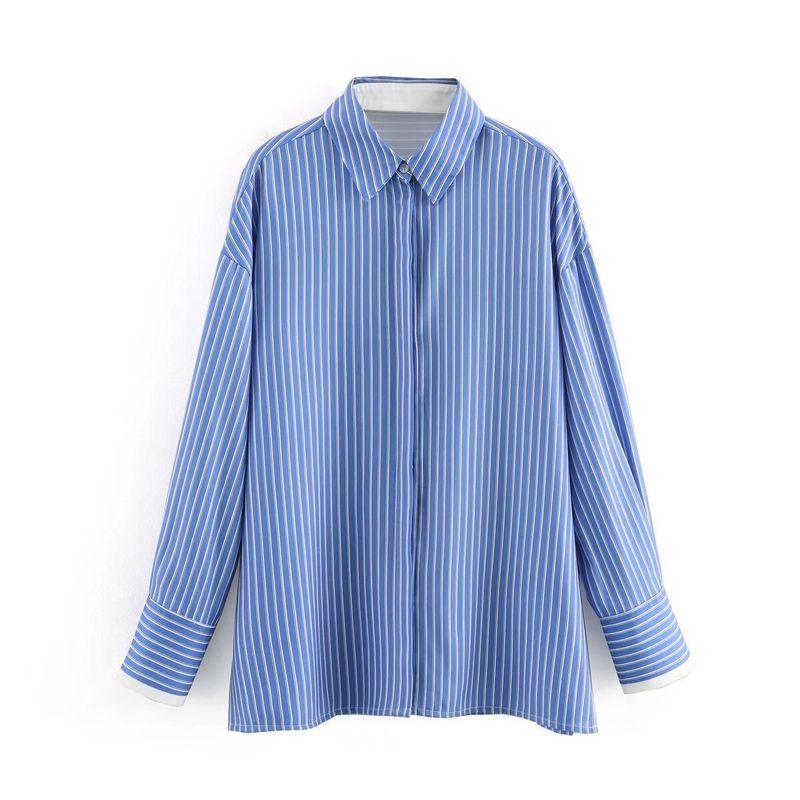 Kaslead New Arrival Women's Fashion Style Fashion Minimalist Long Sleeve Stripes Oxford Shirt Tops