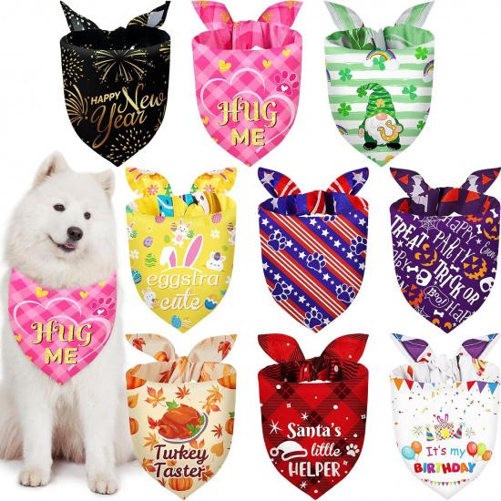 Weewooday 9 Pcs Holiday Dog Bandanas Valentine's Day St' Patrick's Day Easter Bandanas Birthday Scarf Adjustable Large Pet Washable Scarves for Large